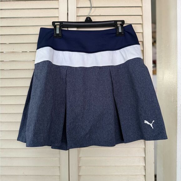 Puma Blue and White Pleated Skater Mini Skirt - Picture 1 of 10